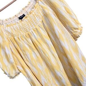 Torrid Women's 1X Plus Ikat Smocked Blouse Boho‎ Peasant Top Gauze Puff Sleeve